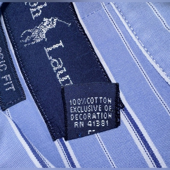 Ralph Lauren Mens XL Bengal Long Sleeve Blue White Striped Classic Button Down - Picture 12 of 14
